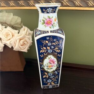Floral Porcelain Vase with Gold Accents